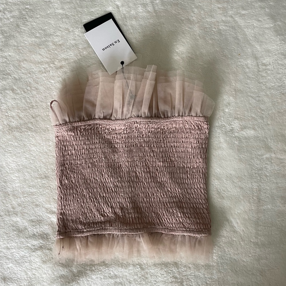 En Saison Cosette Blush Pink Smocked Tube Top with Tulle - Picture 8 of 9